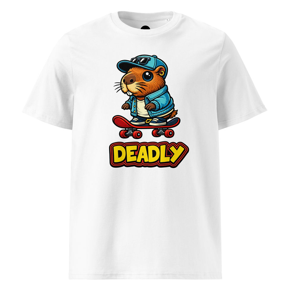 Thumbnail: Men's Organic Cotton White T-shirt Skater Hamster Design