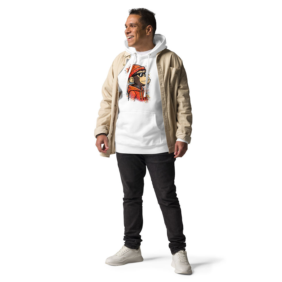 Sīktēls: Men's Street Monkey White Pullover Hoodie