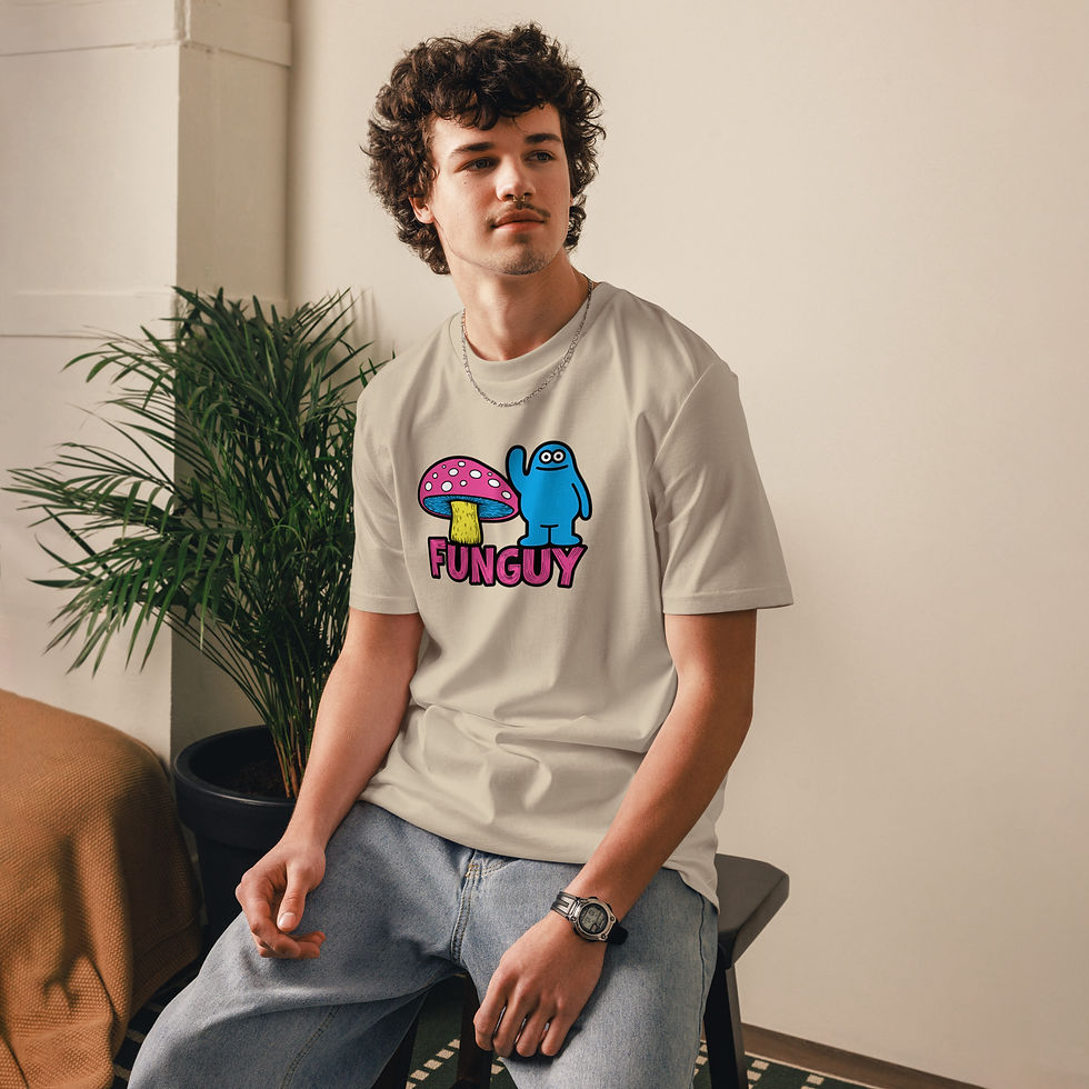 Thumbnail: Men's Funguy Beige Organic Cotton T-Shirt