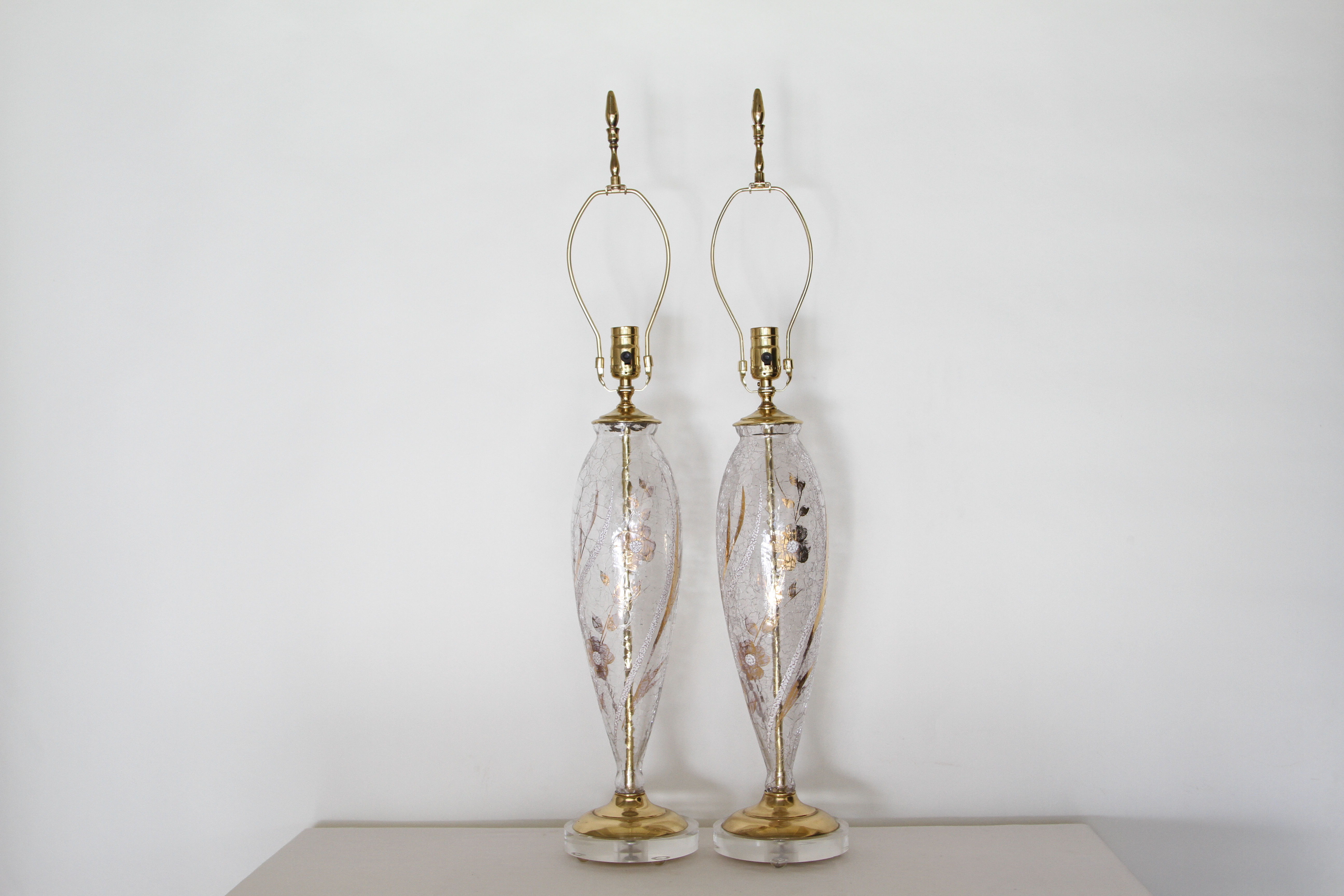 1950's Lucite, Brass, Glass Table Lamp (pair)