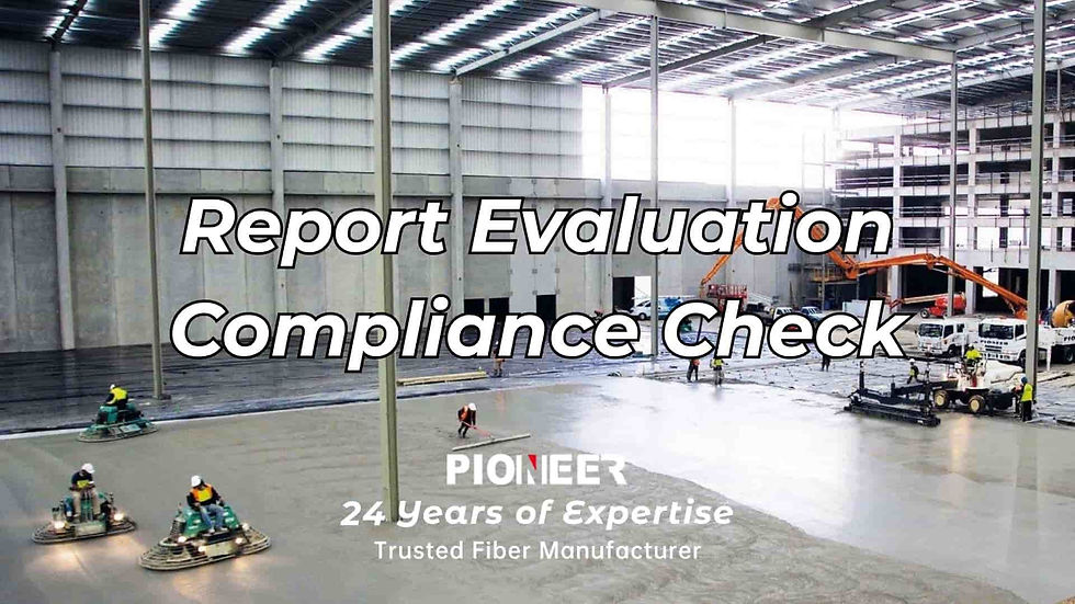 Industrial concrete floor pouring site for fiber performance test report evaluation and compliance checking