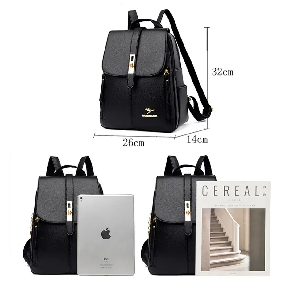 Thumbnail: Women Large Capacity Backpack High Quality Leather Vintage Bags for Women School
