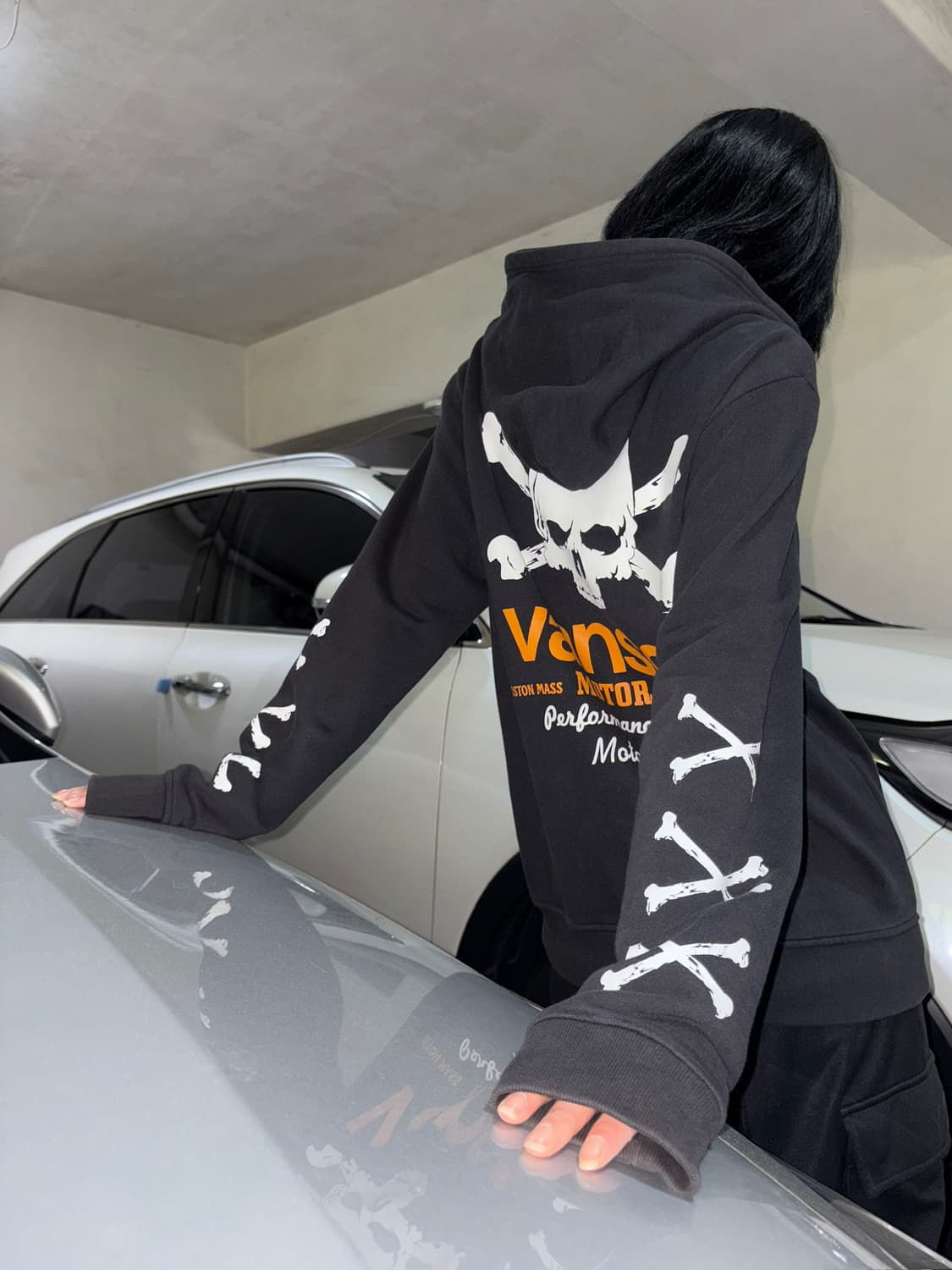 Vanson skull logo hoodie zip up