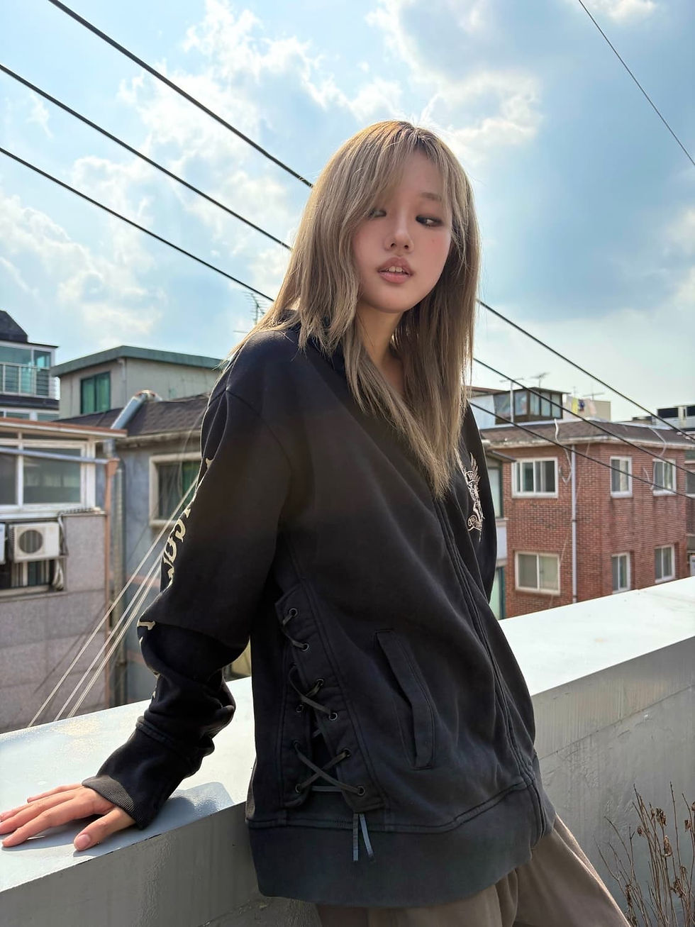 Thumbnail: Vanson eyelet detail skull art work hoodie