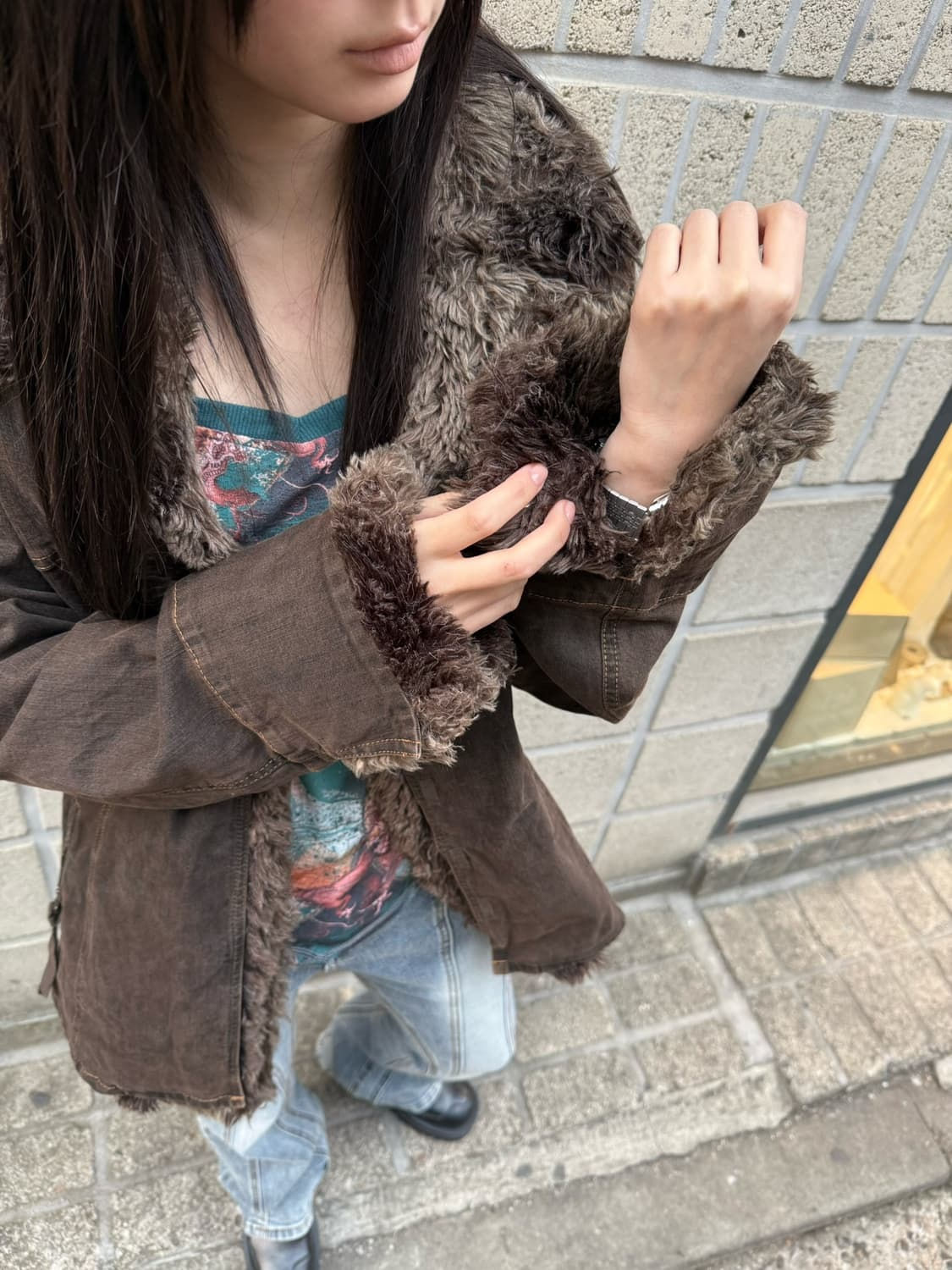 Vintage rock chic mood fur detail jacket