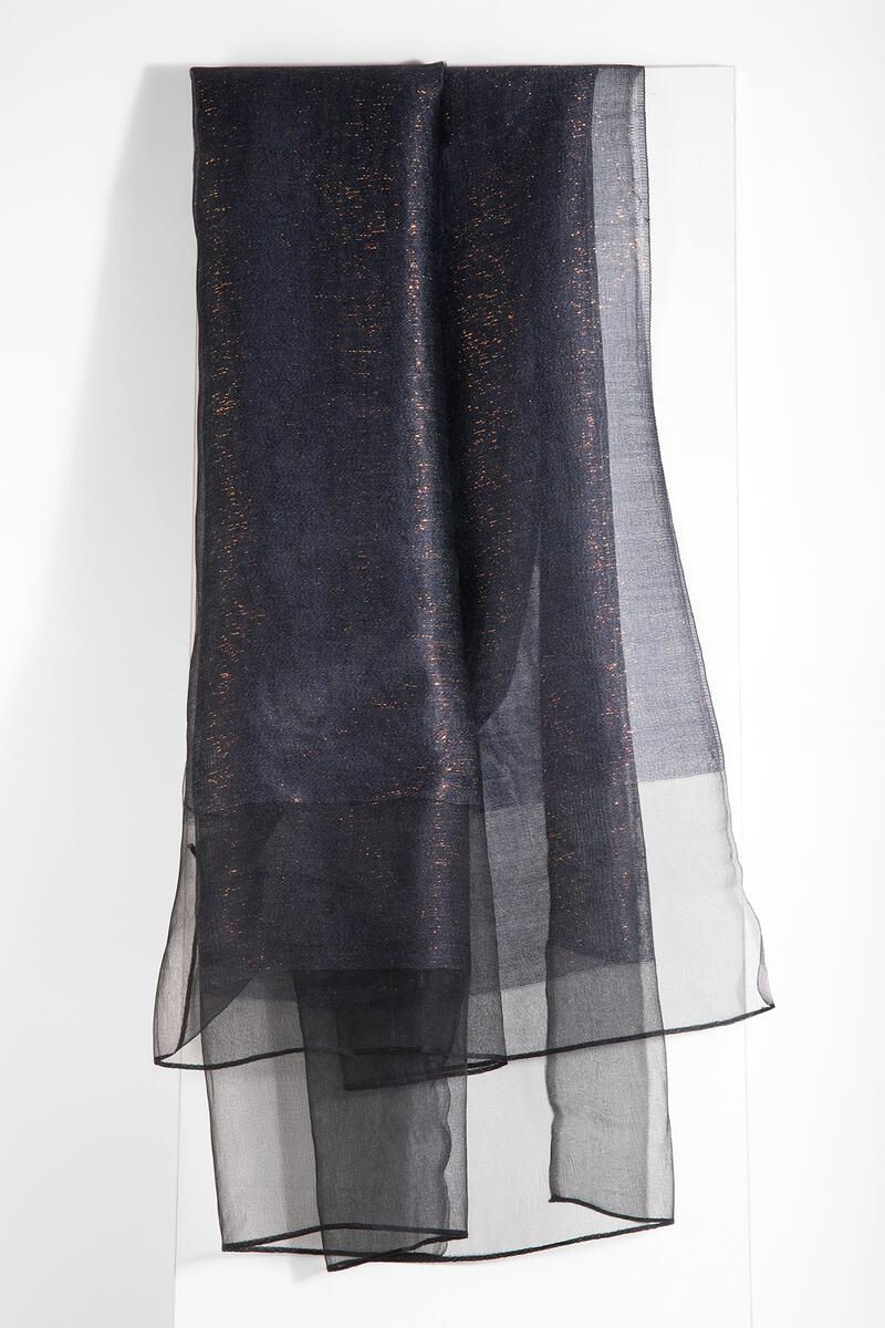 Thumbnail: Silk Sparkle Sheer 100% Silk Navy with Gold Threads