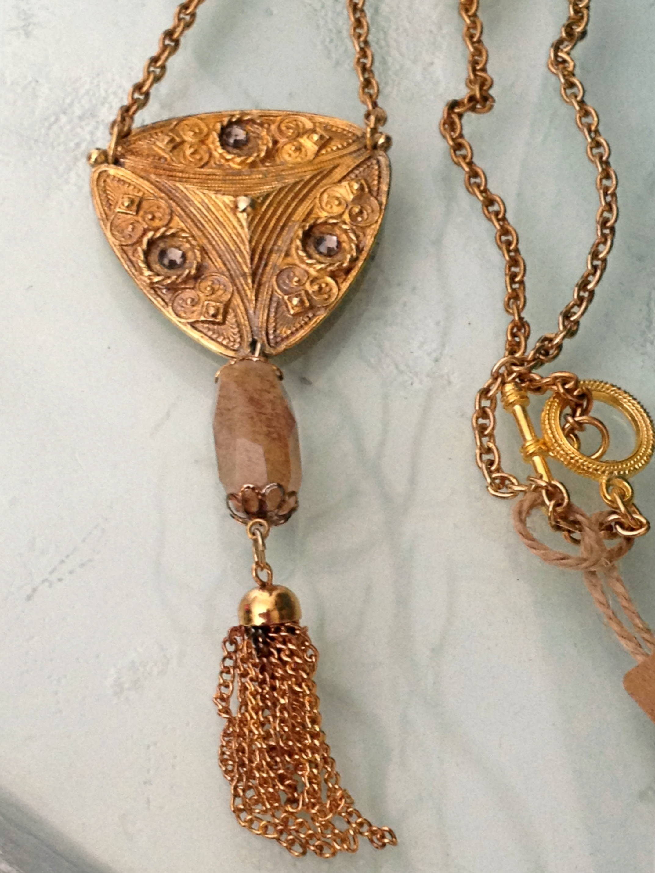 Artist Handmade Bohemian MEDALLION Crystal Pendant Tassel NECKLACE