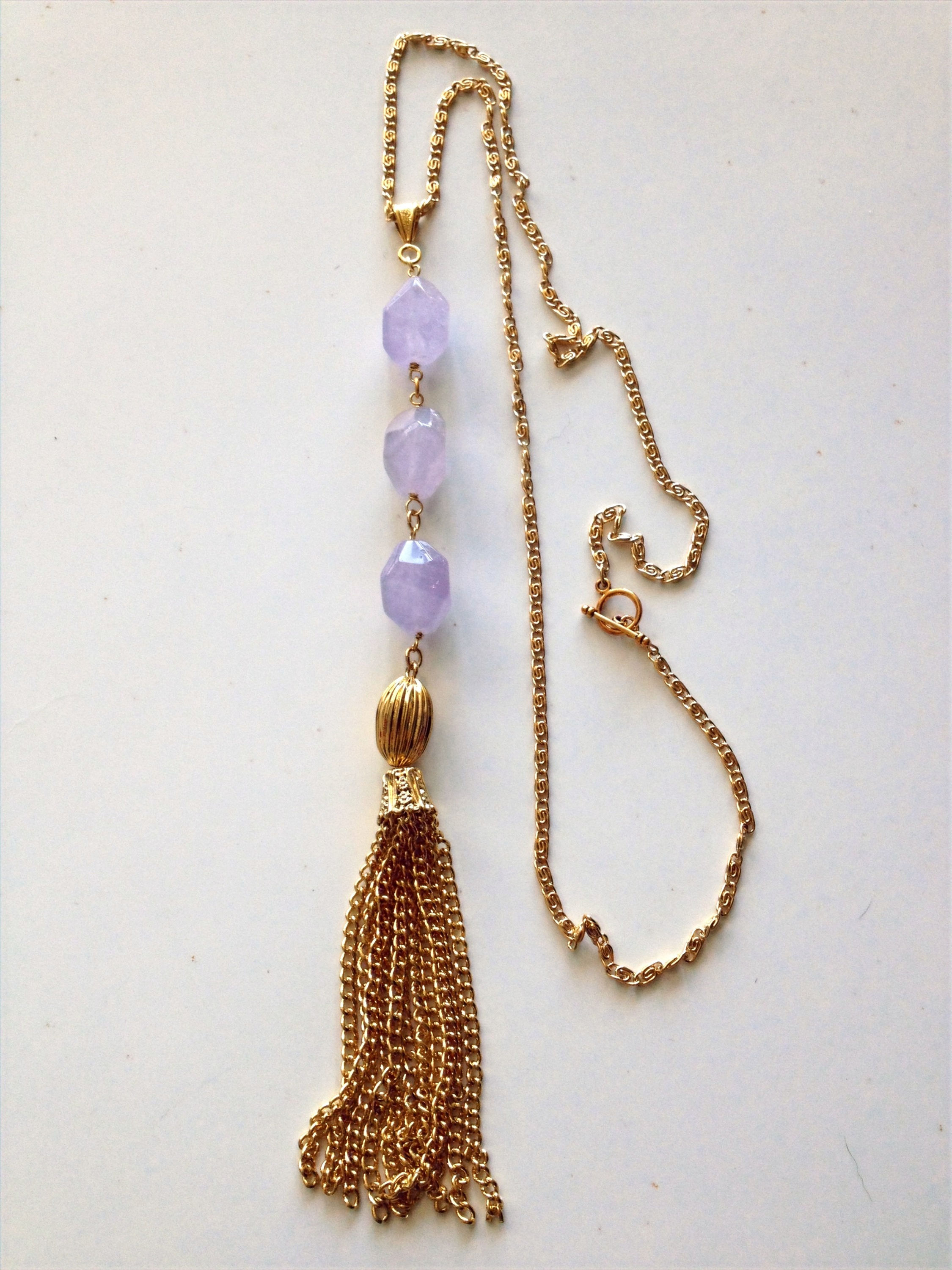Artist Handmade Light Amethyst Beaded Pendant Tassel Chain NECKLACE