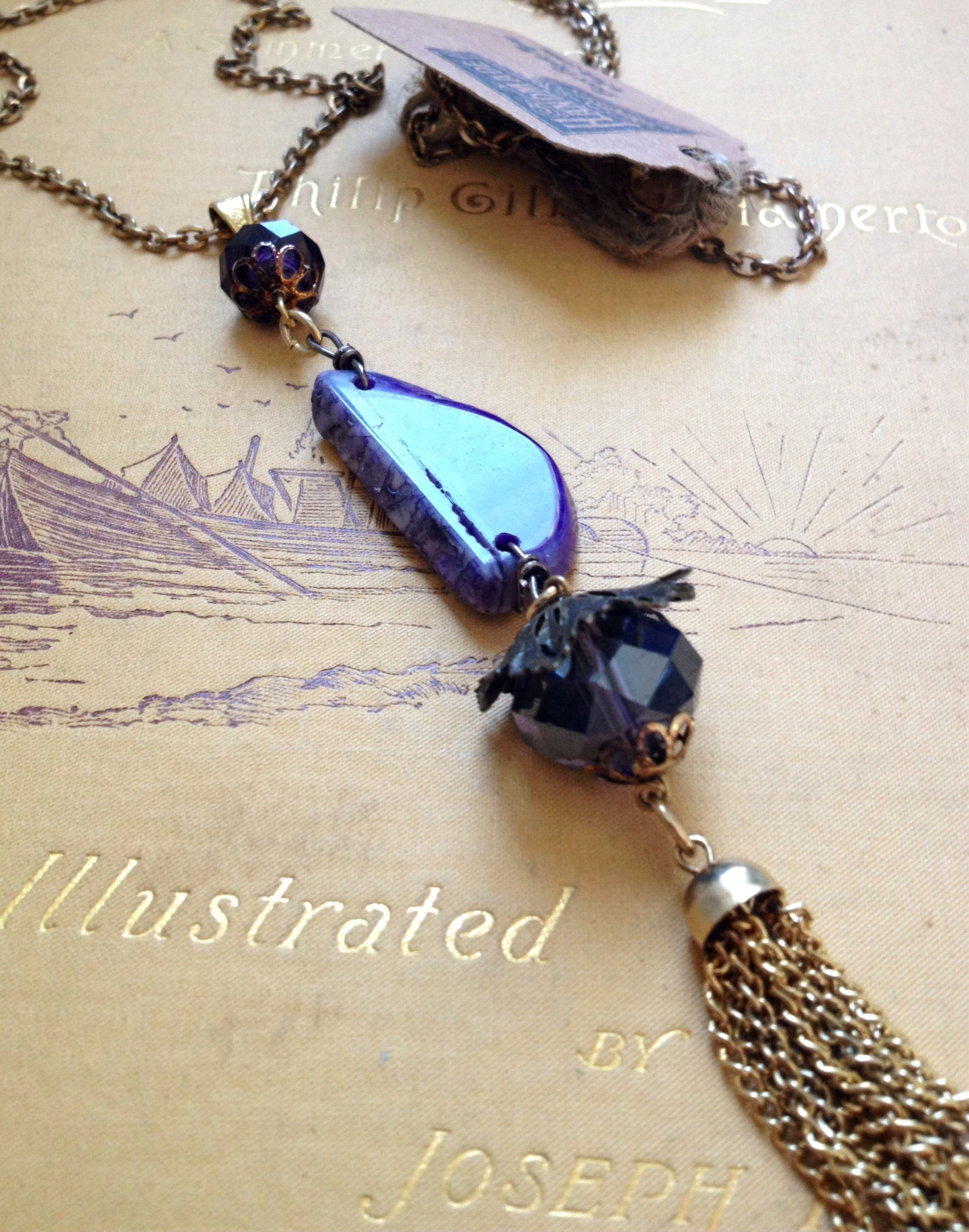 Artist Bohemian Handmade AMETHYST Tassel Pendant Statement NECKLACE 28"