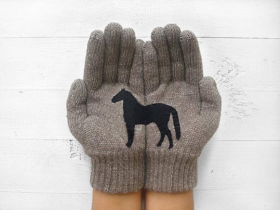 Artist Handmade Tan Gloves with Horse
