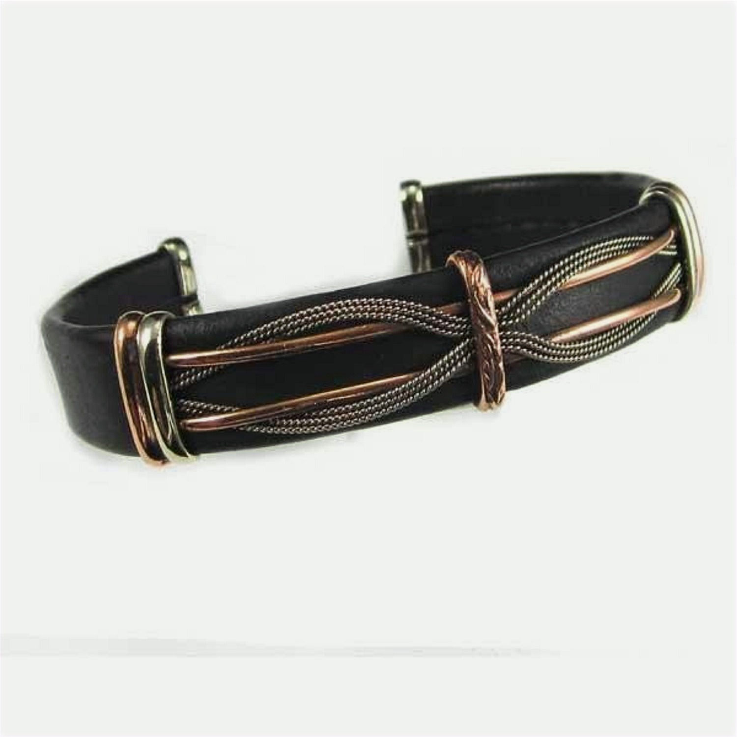 Unisex Handcrafted Leather Brass Wristband Cuff Bracelet #206