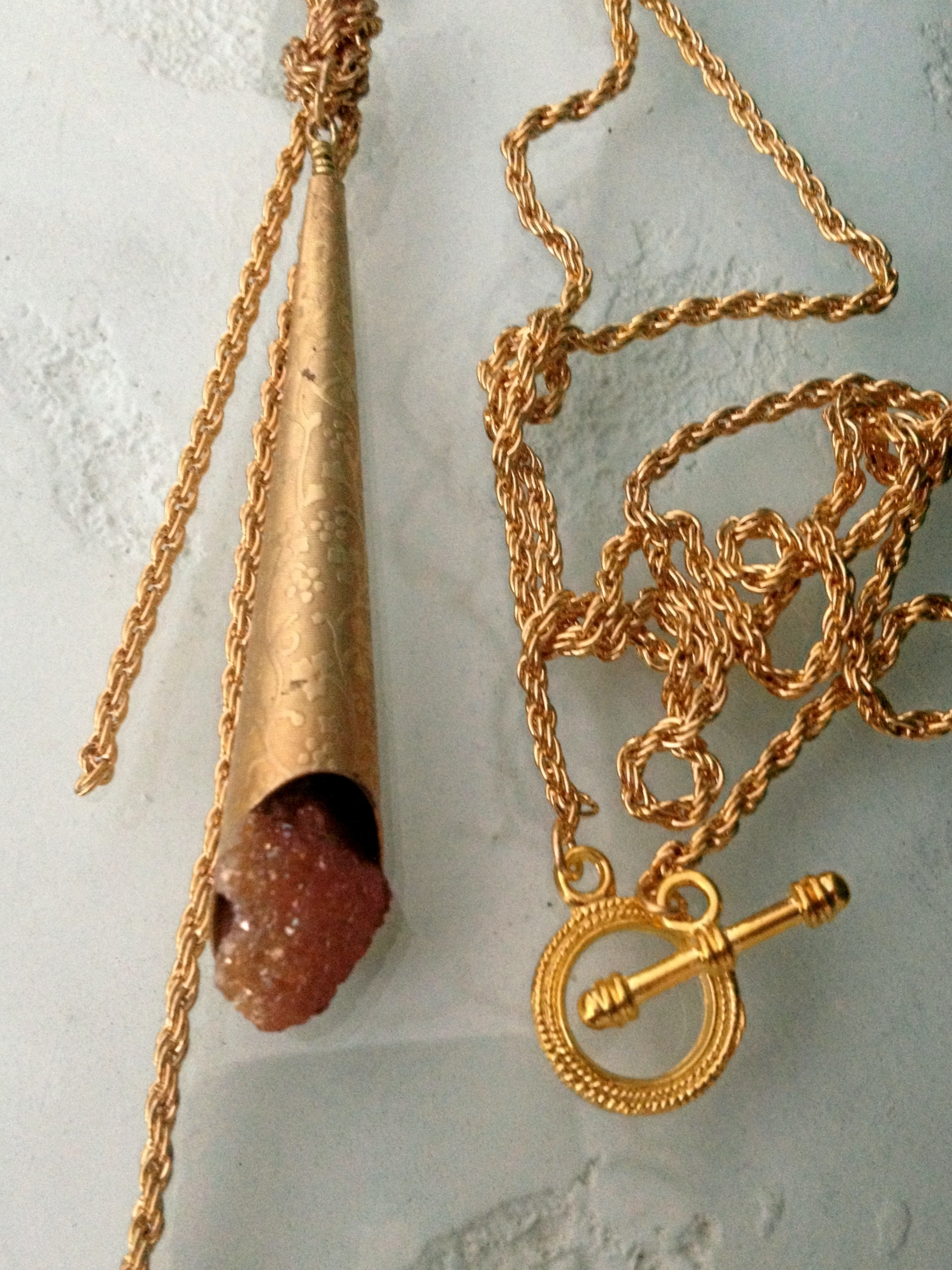 Artist Handmade Bohemian PINK DRUZY Pendant Statement Chain Necklace