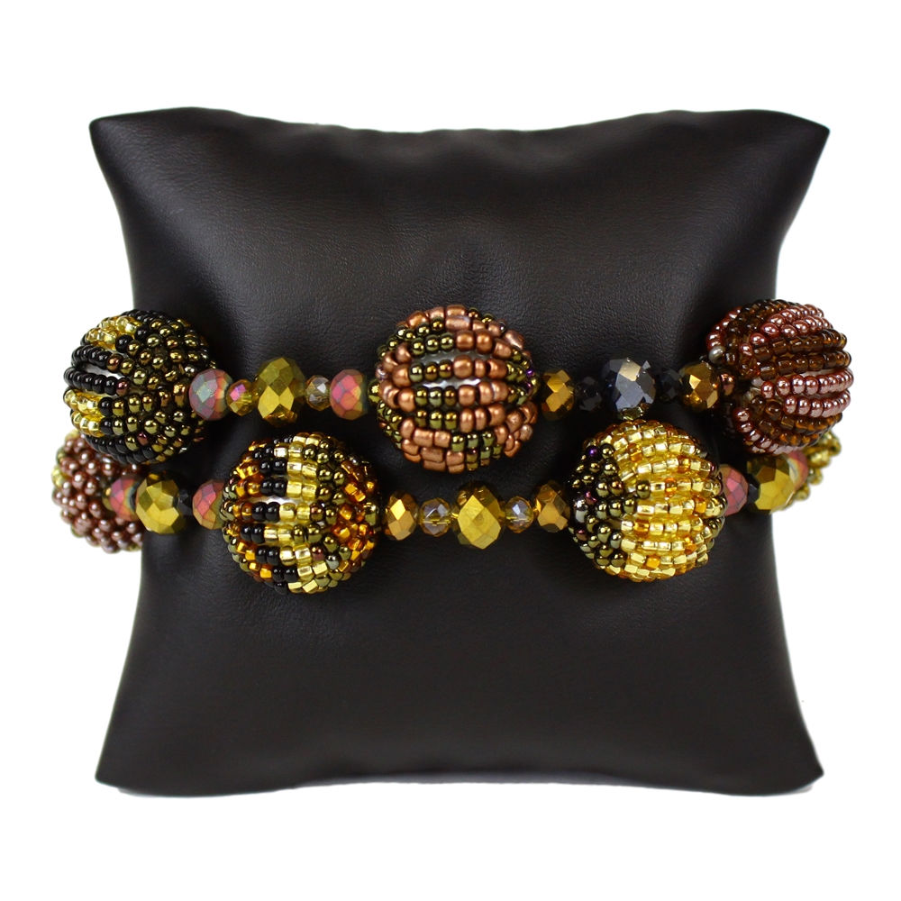 Fiesta 2 Strand 8 Beaded Ball Bracelet - Copper/Gold/Bronze/Black Combo
