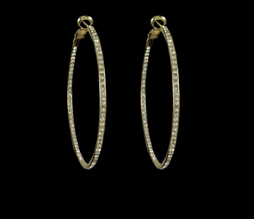 Thumbnail: Medium Hoop Earrings Gold with Pave CZs Circling Front & Inside