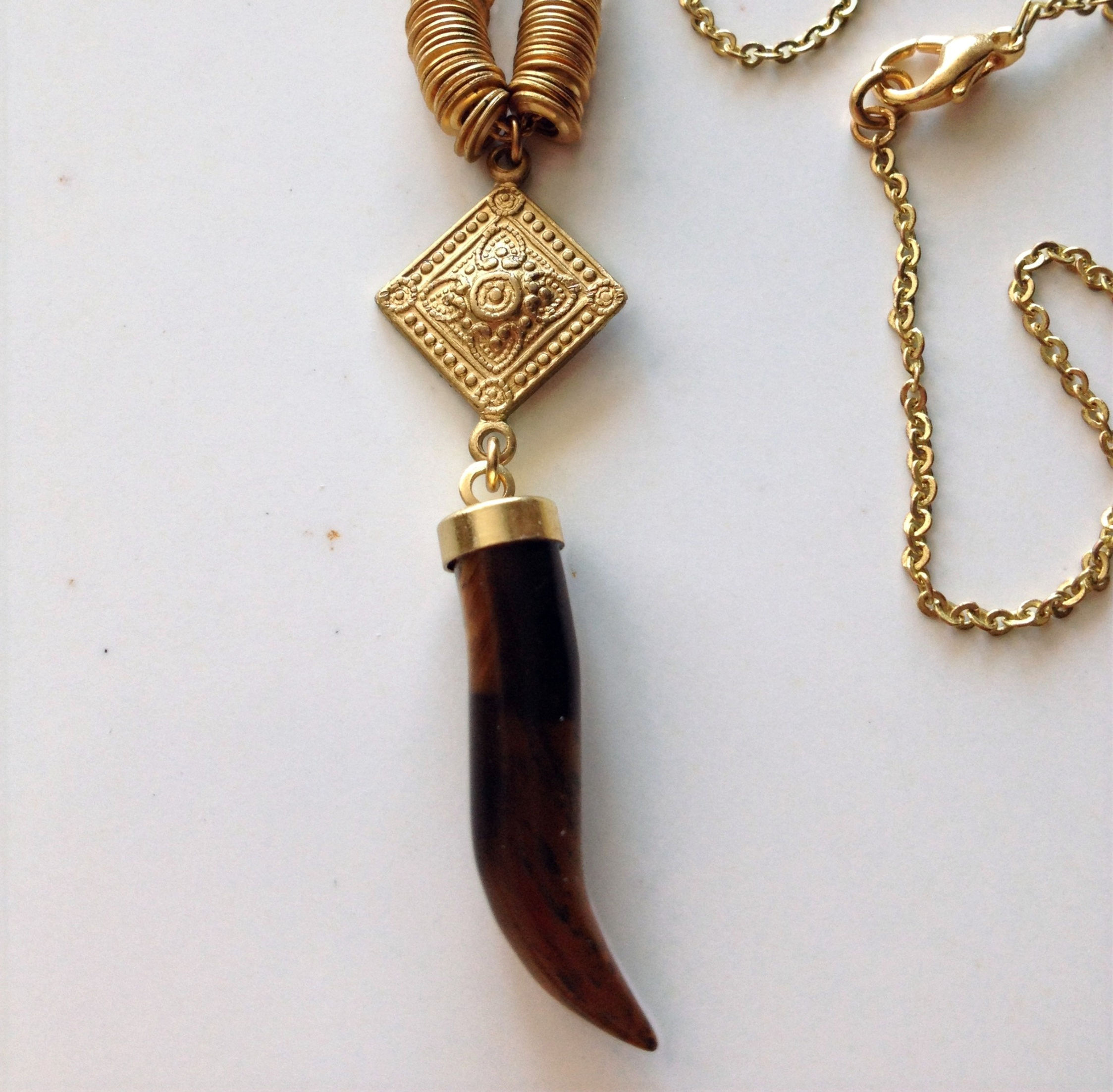 Artist Handmade Bohemian Chain Strand HORN Charm Pendant NECKLACE 30"