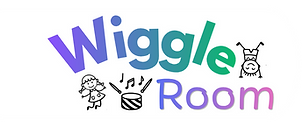 Wiggle Room logo with stick figure kids and music instruments