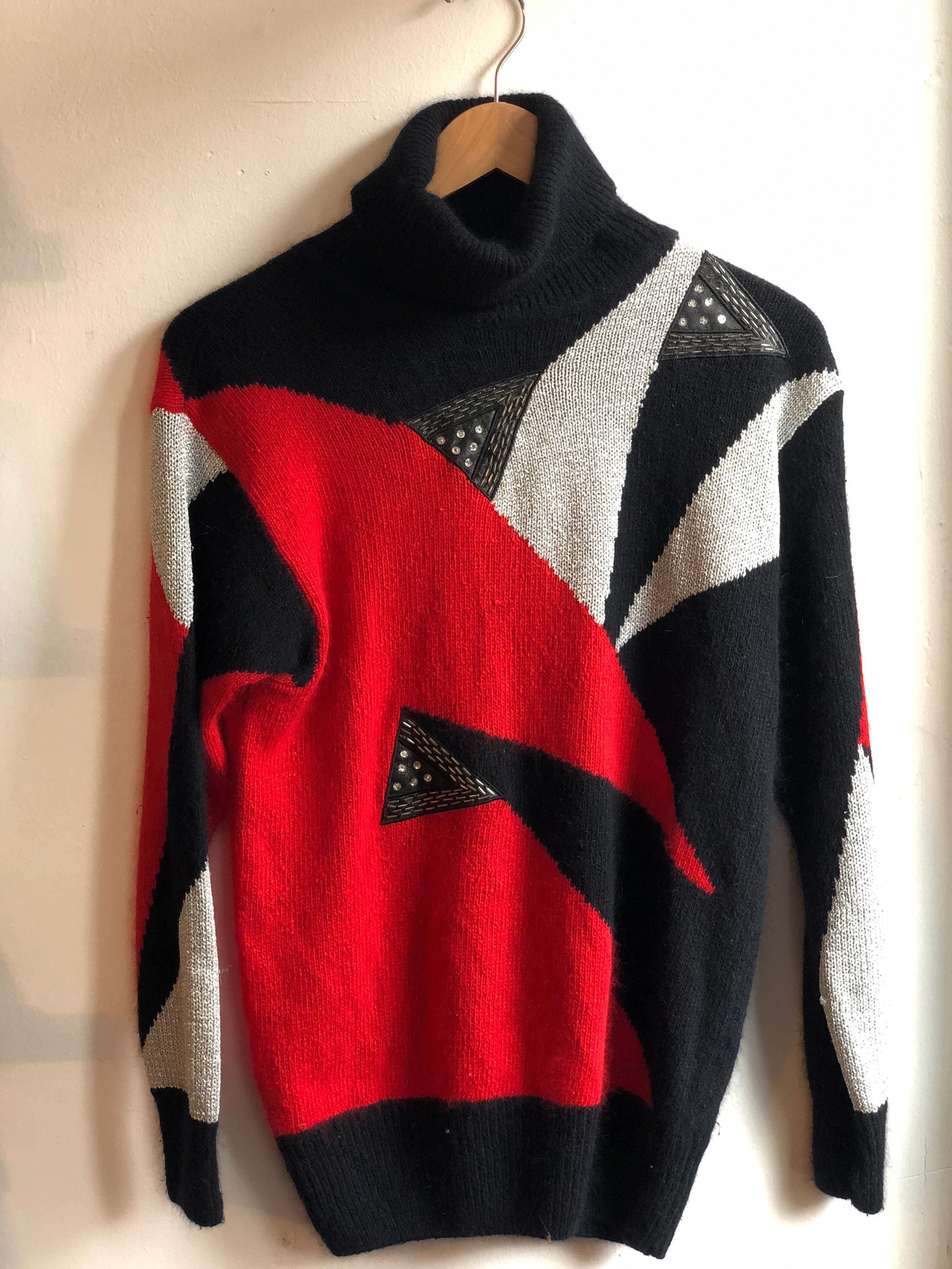 80s Colorblock Graphic Sweater