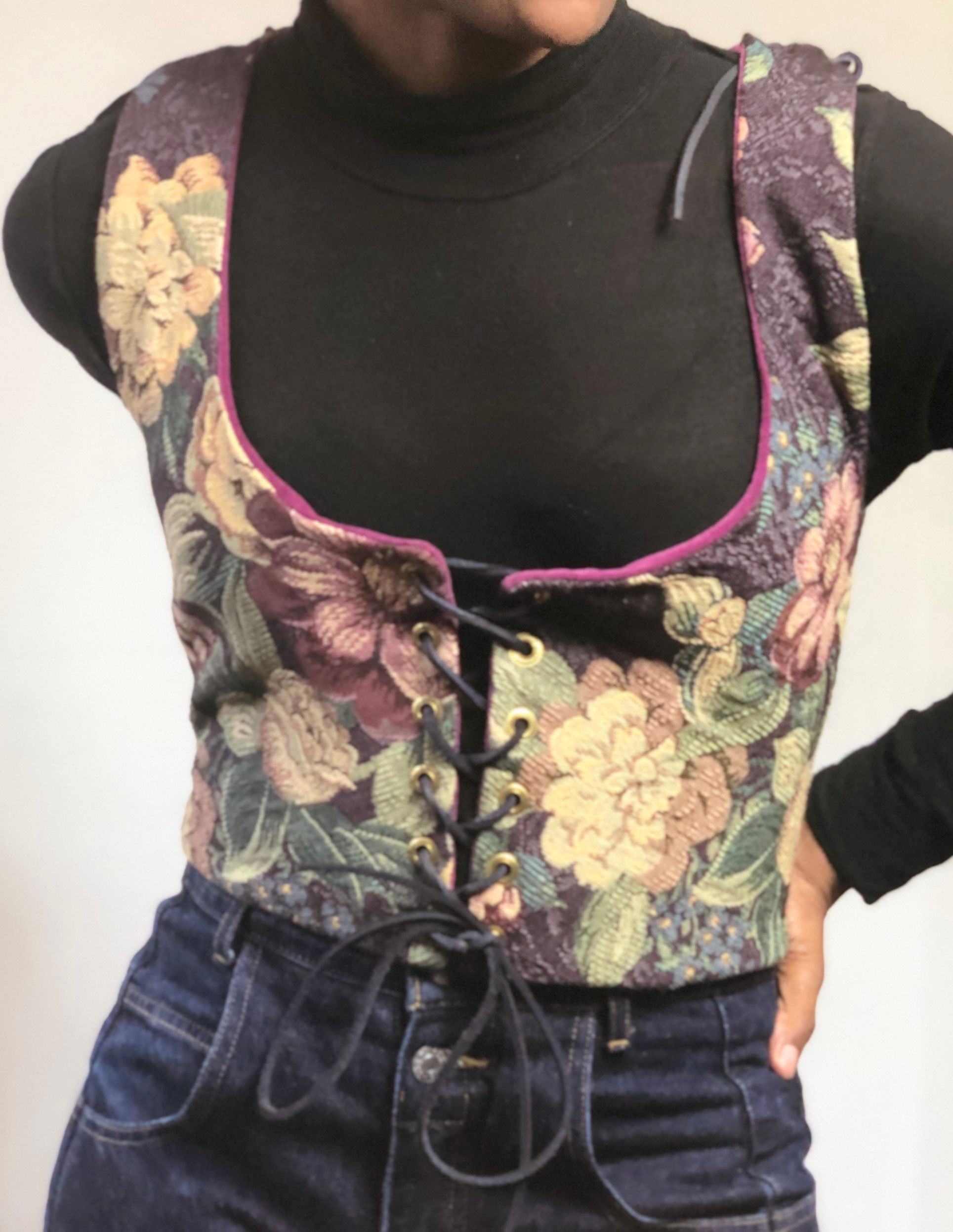 Floral Lace Up Vest
