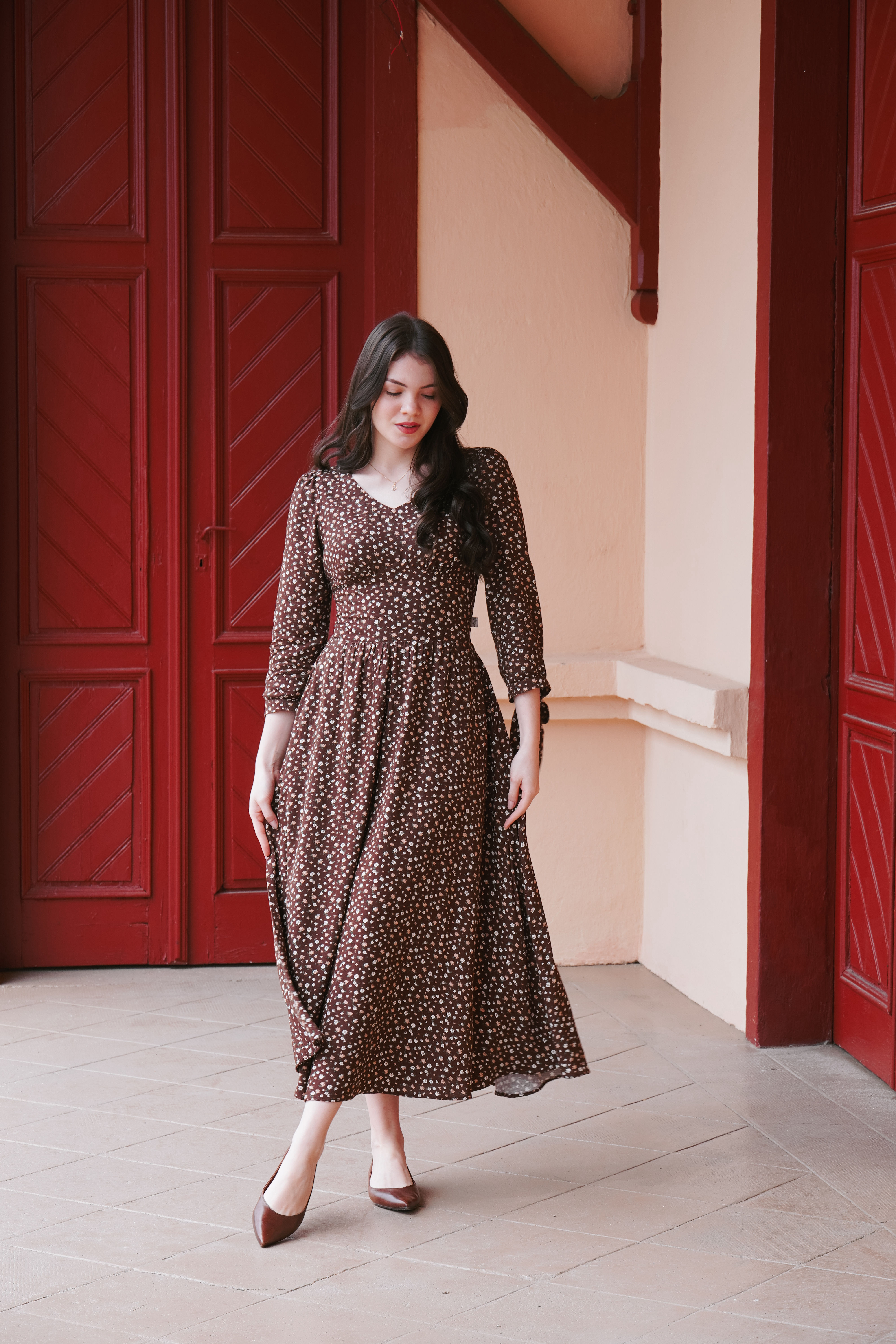 Vestido Celine - Floral marrom 