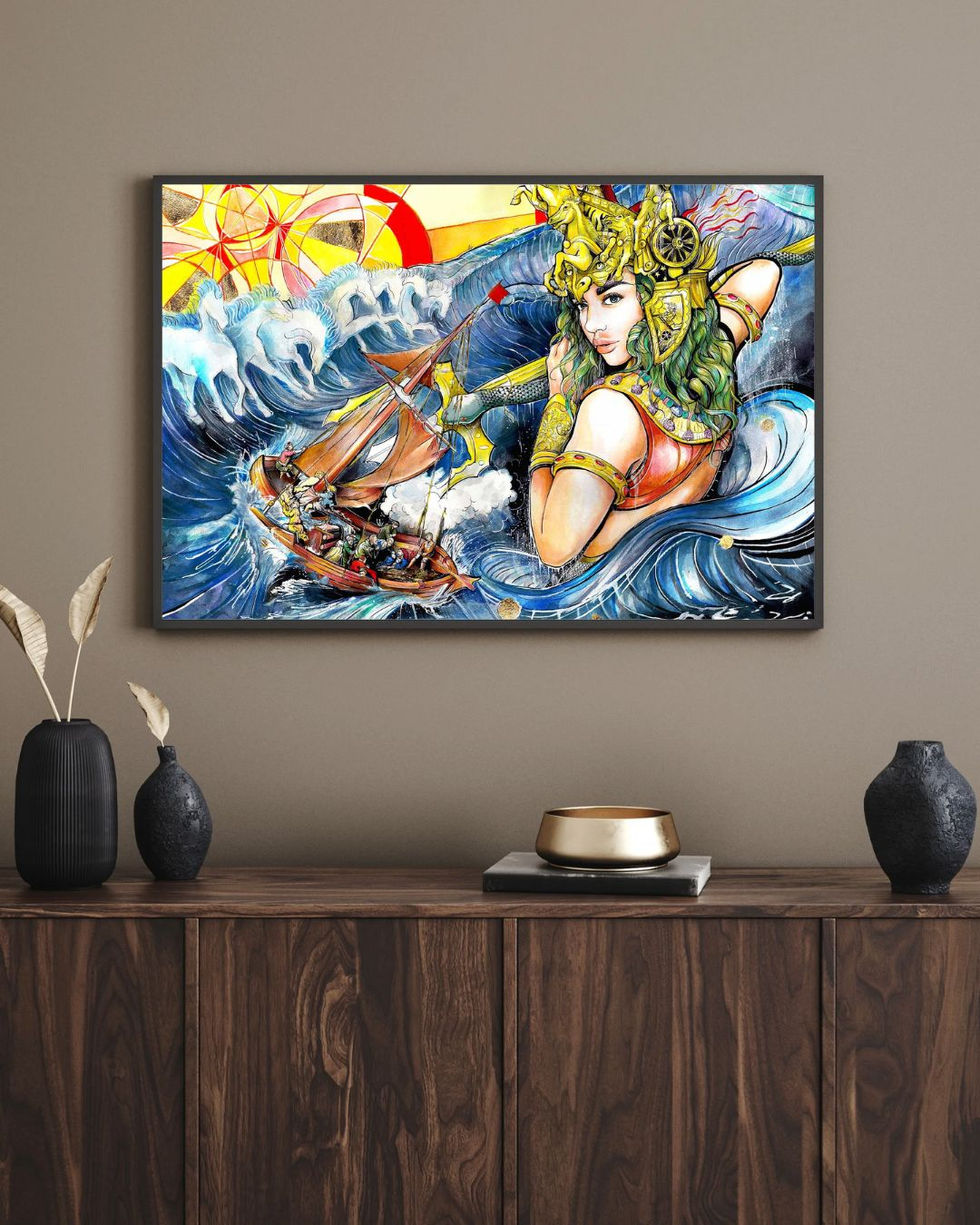 Brown Modern Minimal Living Room Horizontal Wall Art Poster Frame Mockup Instagram Post