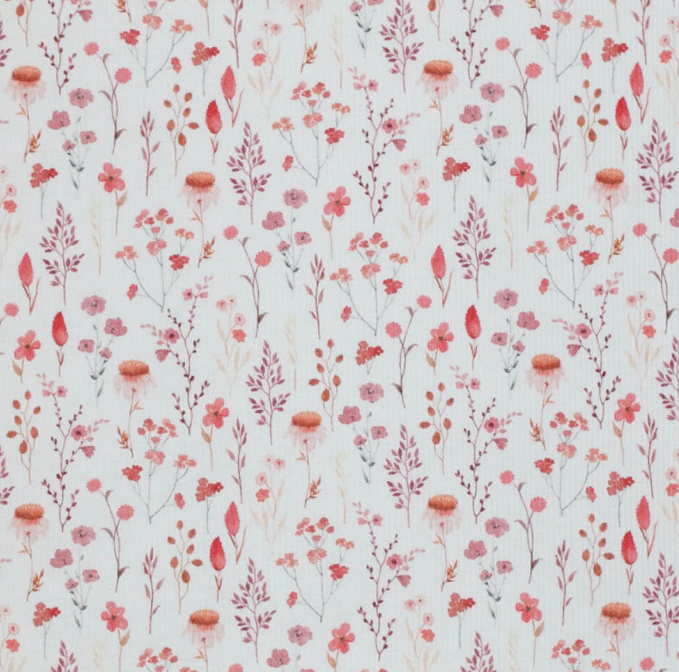 Jersey di Cotone a costine 1m Fiori Rosè