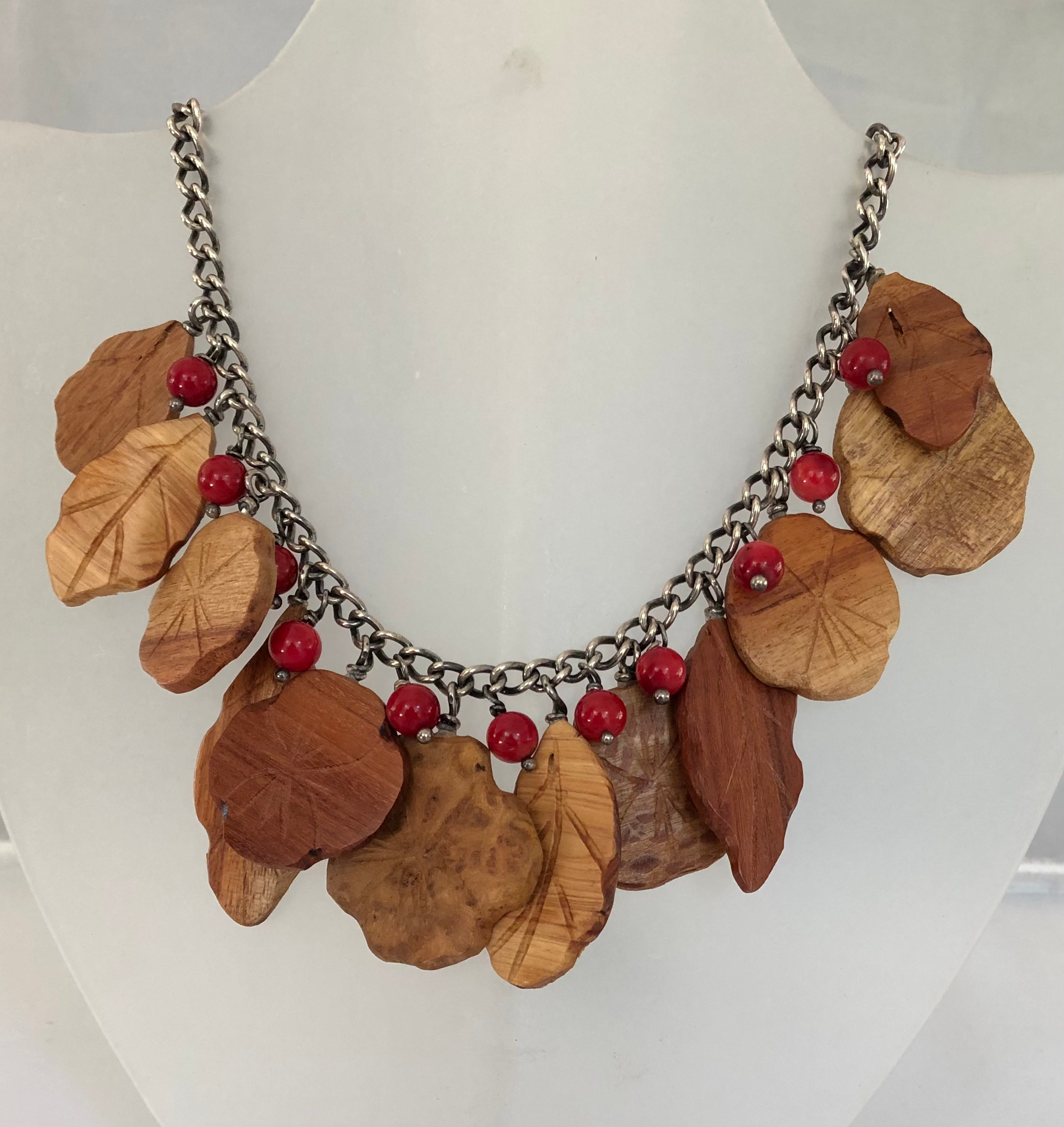 Mixed Australian timber/coral necklace