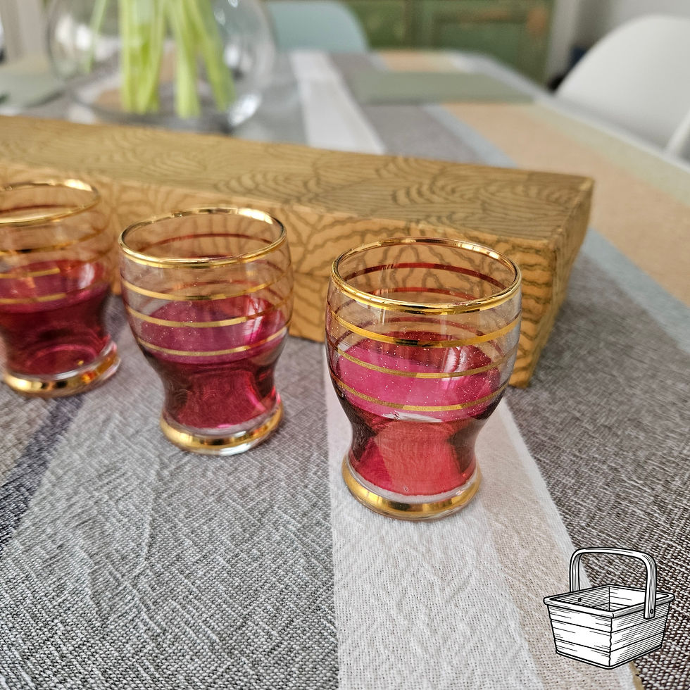 Thumbnail: Set of Cranberry Guilded Shot Glasses