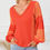 Thumbnail: Red Studded V Neckline Exposed Seam Textured Knit Top