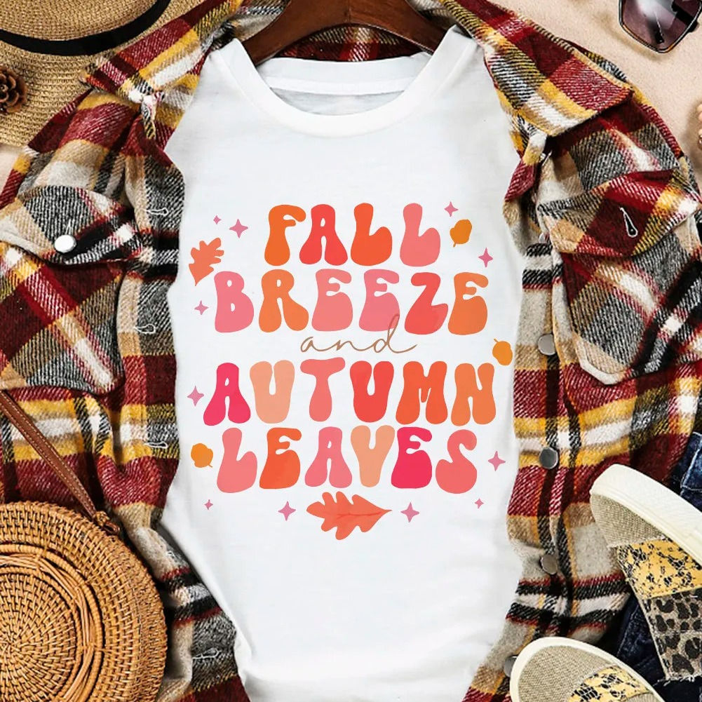 White FALL BREEZE and AUTUMN LEAVES Graphic Tee