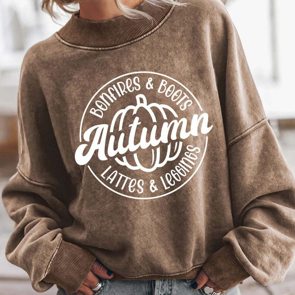 Brown Autumn Pumpkin Print Loose Drop Shoulder Sweatshirt