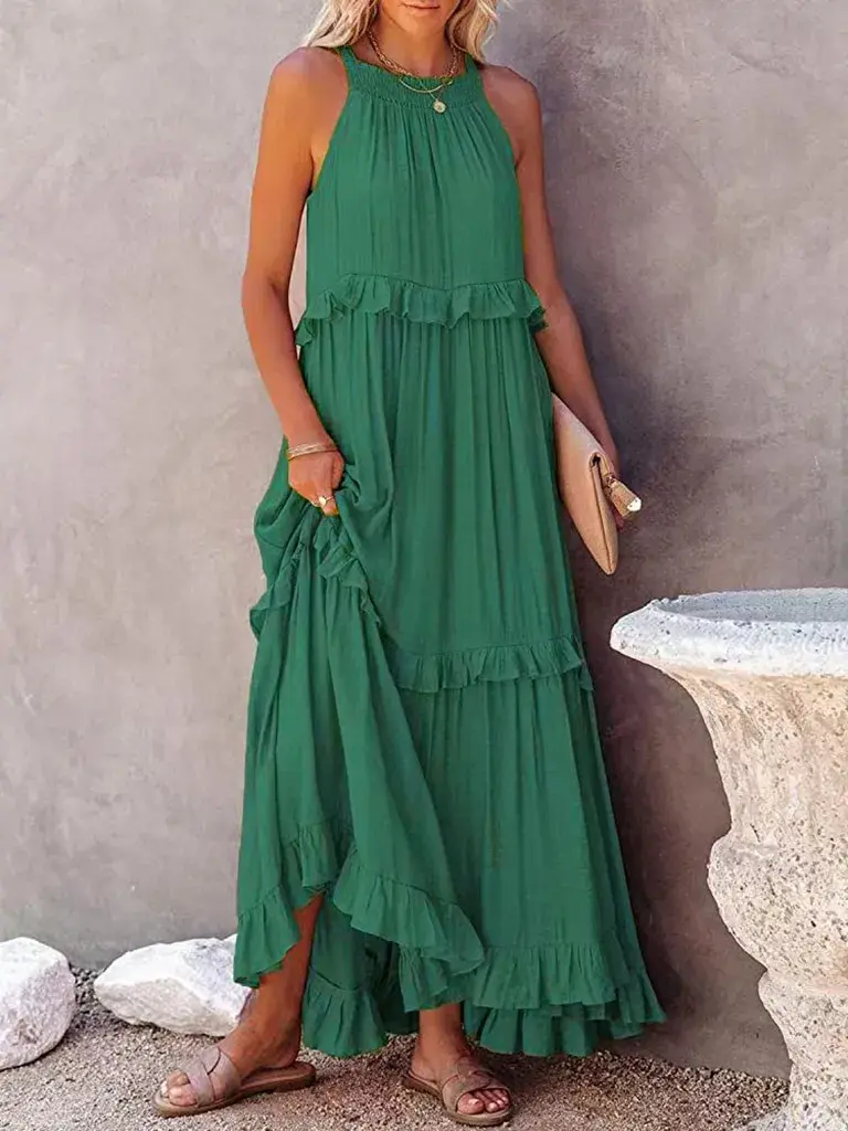 Thumbnail: Solid Color A-Line Sleeveless Long Dress