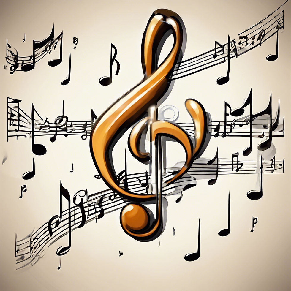 Musical notes on a cartoon staff