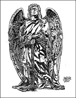 ink study of an angel sculture