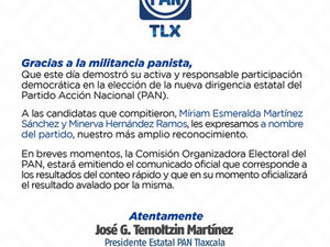 EMITE CEO DEL PAN TLAXCALA RESULTADOS DE CONTEO AL RENOVAR DIRIGENCIA