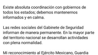 SHEINBAUM SOLICITA MANTENER LA CALMA Y COORDINACIÓN TRAS DETENCIÓN DEL "MENCHO"