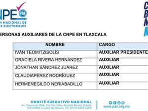 COMISIÓN NACIONAL DE PROCESOS ELECTORALES DEL PAN DESIGNA AUXILIARES PARA CONDUCIR PROCESOS INTERNOS EN TLAXCALA