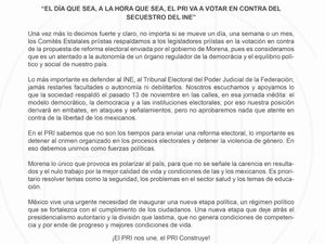 “EL DÍA QUE SEA, A LA HORA QUE SEA, EL PRI VA A VOTAR EN CONTRA DEL SECUESTRO DEL INE”