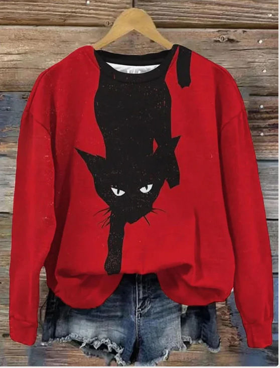 Thumbnail: Printed Loose Round Neck Women's Sweater