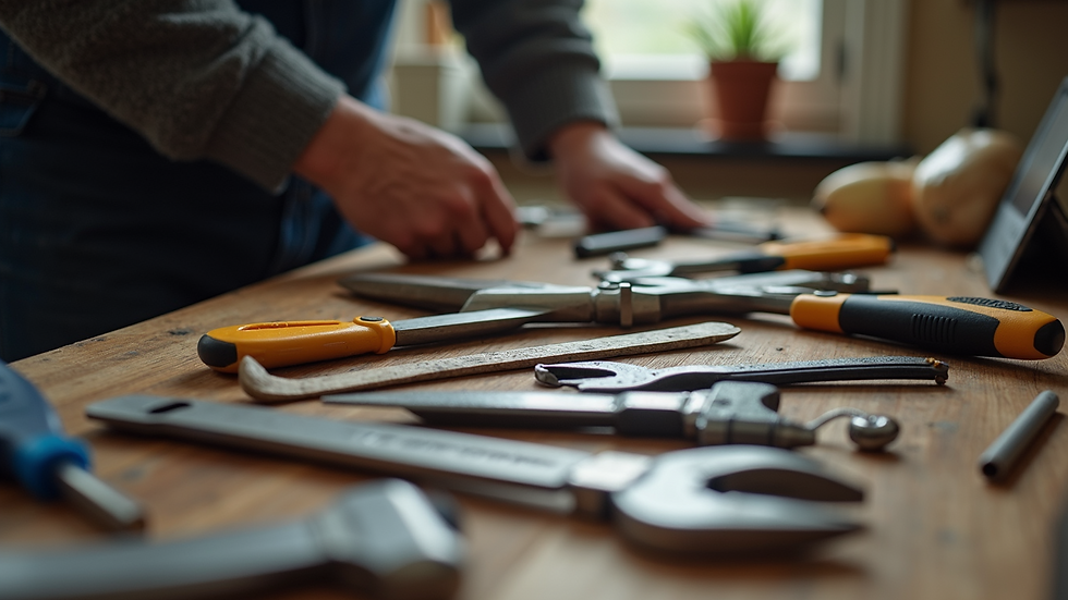 Close-up view of tools laid out for home repair
