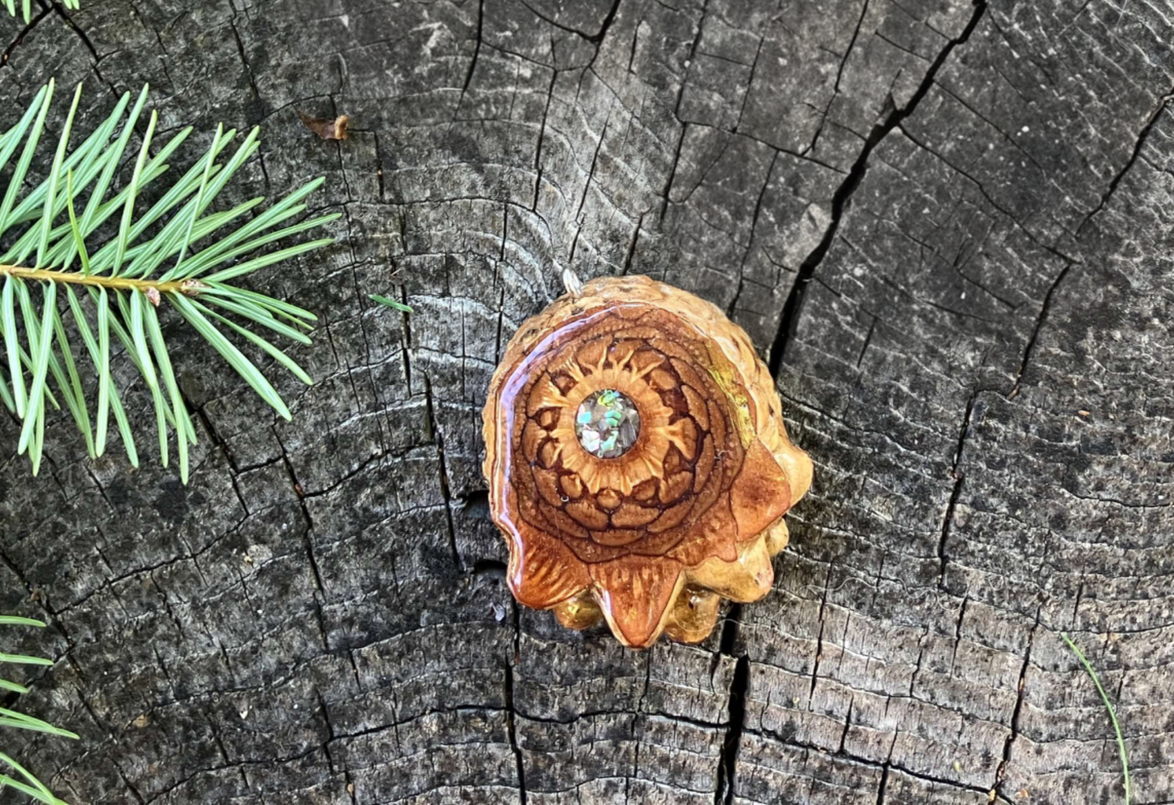 Handmade Abalone Inlay Pinecone Necklace