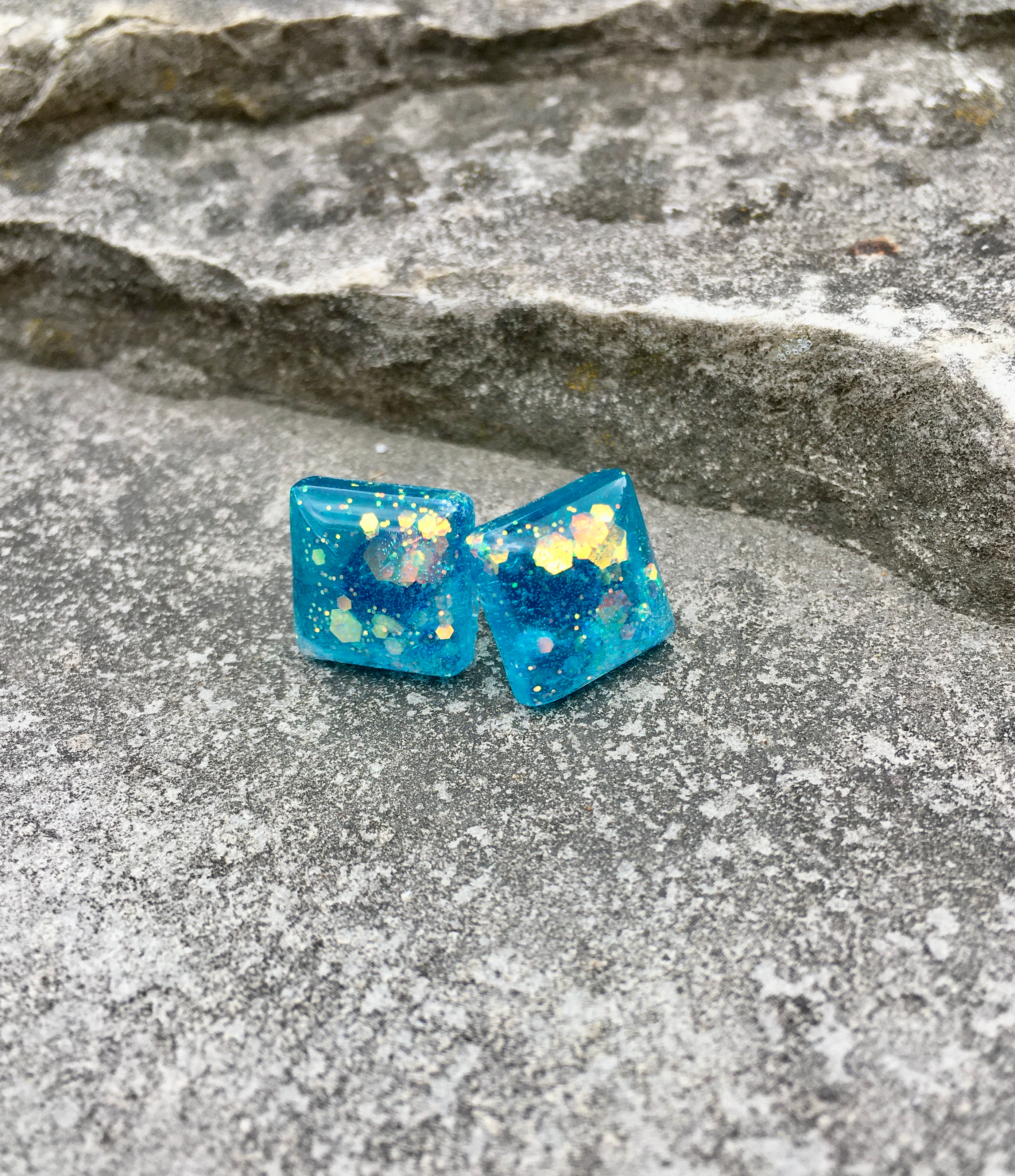 Turquoise Opal Sparkle Medium Square Studs