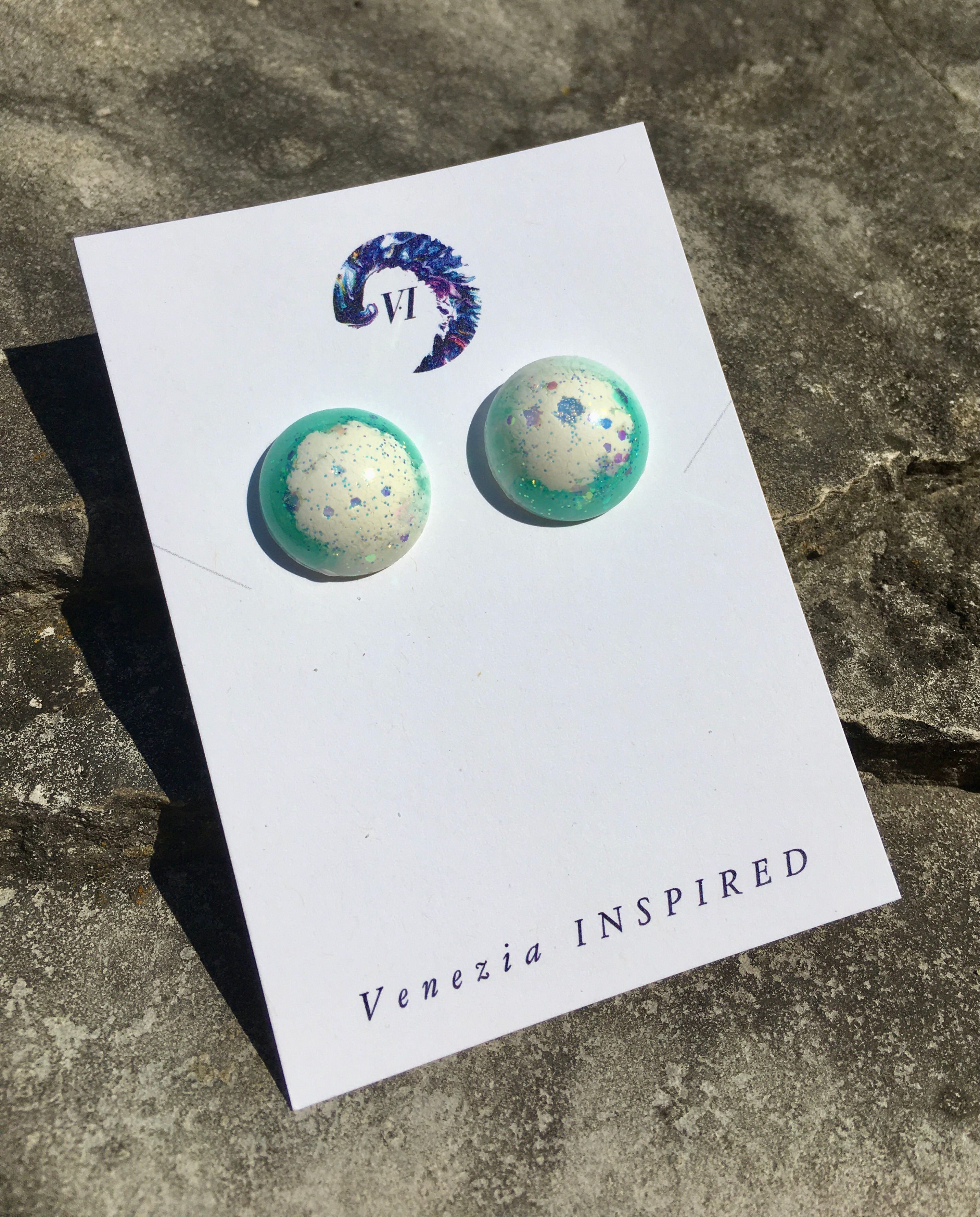 Opal Mint & White Chunky Statement Studs