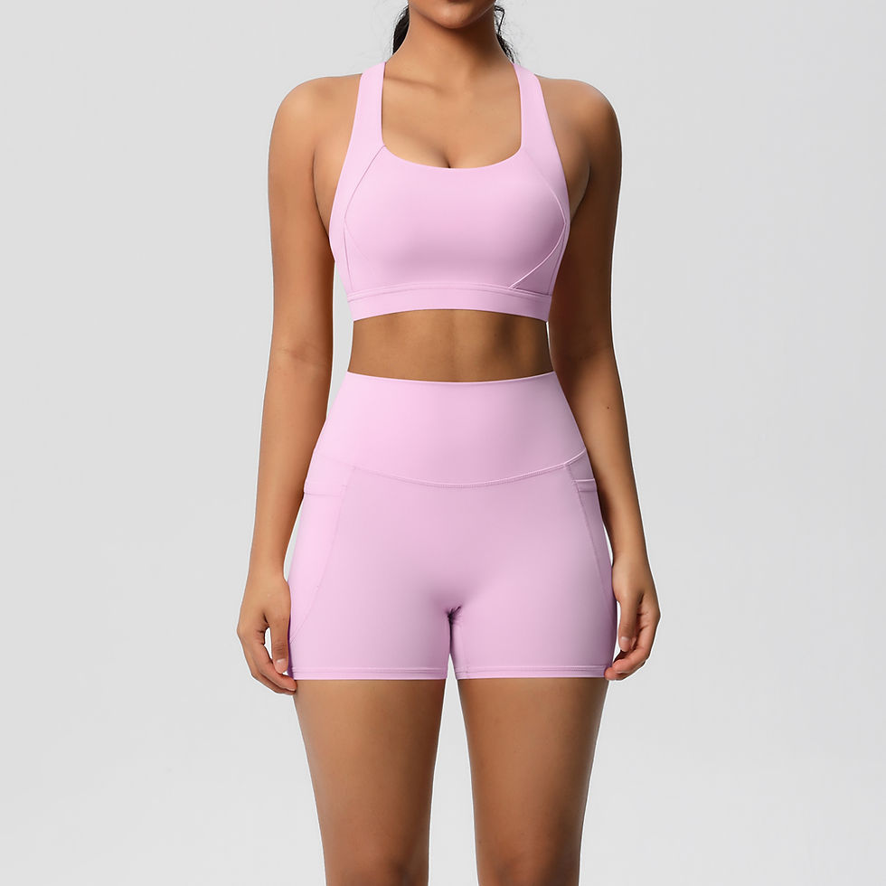 Miniatura: Women’s 2-Piece Activewear Set – High Waisted Gym Shorts with Pockets & Supporti