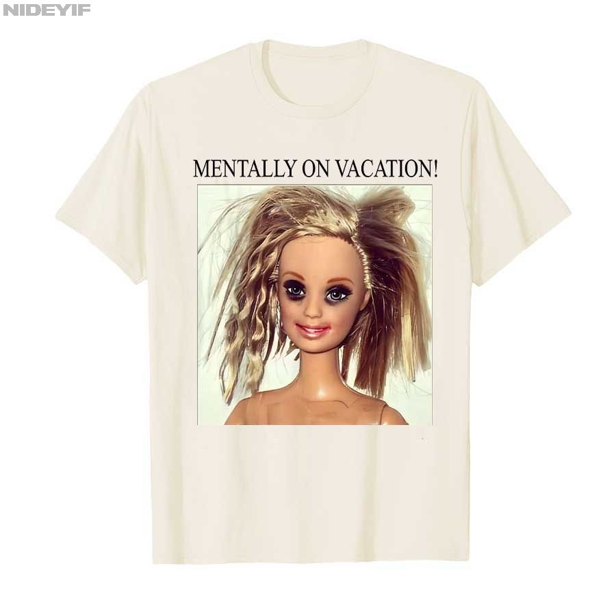 Miniatura: Mentally On Vacation Graphic T-Shirt – Vintage Doll Face Unisex 100% Cotton Tee