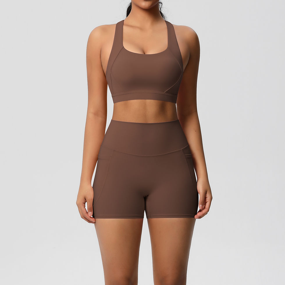 Miniatura: Women’s 2-Piece Activewear Set – High Waisted Gym Shorts with Pockets & Supporti