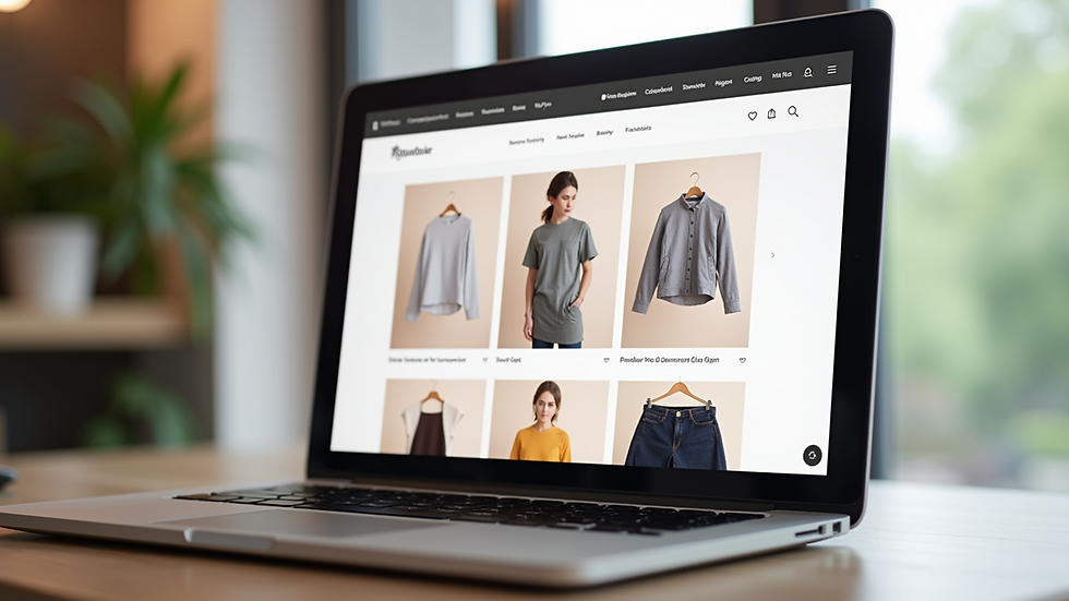 Close-up view of a laptop screen showing an online clothing store interface