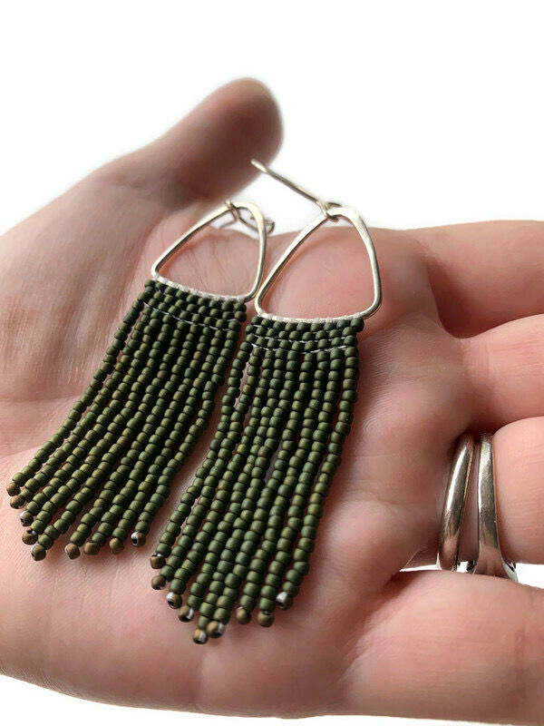 Thumbnail: Hunter Green Seed Bead Earrings