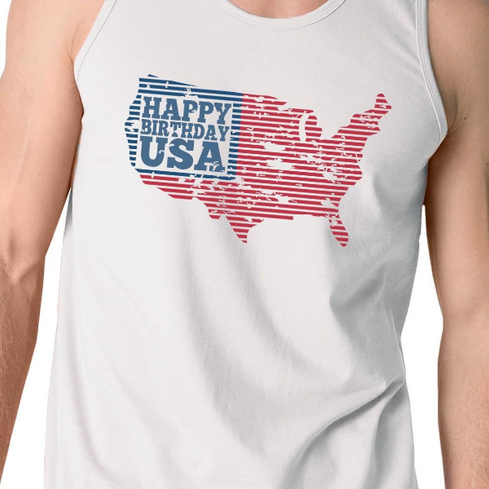 Thumbnail: Happy Birthday USA Mens White Sleeveless Tshirt Funny 4 of July Tee