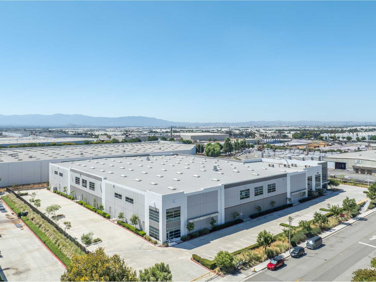 Aerial view of FBD GROUPS ±100,000 SF warehouse in Fontana, California