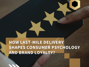 Hand points at phone with gold stars and text: How last-mile delivery shapes consumer psychology and brand loyalty? @fbdgroups.com